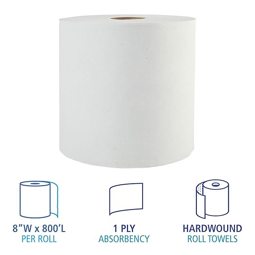 Boardwalk BWK17GREEN Boardwalk Green Universal Roll Towels, Natural White, 8" x 800ft (Case of 6 Rolls)
