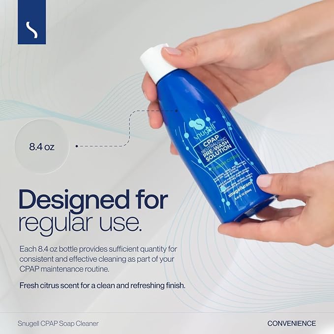Snugell CPAP Soap Cleaner 8.4oz - Fresh Citrus Scent - Pre-Wash Solution - Mask and Hose Cleaning Soap - Neutralizes Odor and Removes Body Oils from CPAP Mask (3-Pack)