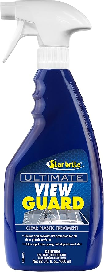 STAR BRITE View Guard Clear Plastic Treatment - Ideal for Strataglass, EZ2CY, Eisenglass - Enhances Wet Weather Visibility, Repels Water, Spray, Salt & Dirt - 22 OZ Spray (095222)