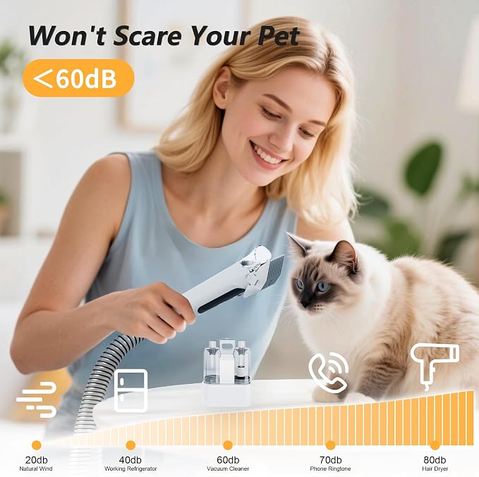 FOTING Dog Grooming Vacuum, Dog Grooming Vacuum&Dryer Kit, 2.1L Double Dust Cup 10000pa Dogs Vacuums for Shedding Grooming, 6 in 1 Grooming Tools Home Cleaning, Low Noise Pet Grooming Vacuum for Dogs
