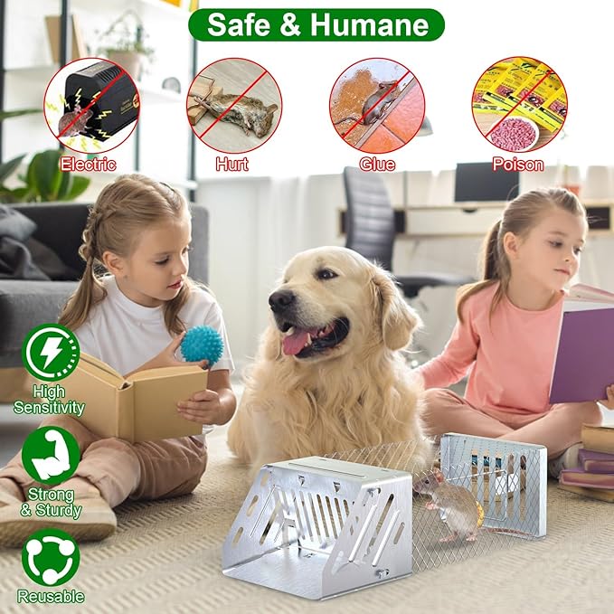 Humane Mouse Trap Automatic Continuous Mice Trap Rodent Control Bait Catch Single Door Rat Trap Cage Live Ratinator Rat Trap for Indoor and Outdoor Mouse Voles Hamsters