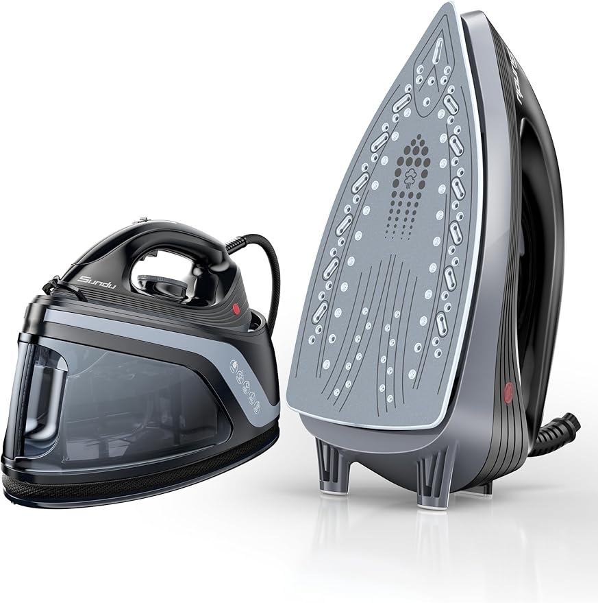 Sundu Steam Iron for Clothes with Rapid Heating Ceramic Coated Soleplate, 1500W with Precise Thermostat Dial, Self-Cleaning, Auto-Off, 44oz Water Tank for Home Clothes Ironing Use,Space Black