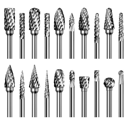 20Pcs Carbide Burr Bits Set Compatible with Dremel Milwaukee 1/8", Rotary Tool Bits with Double-Cut Design, Die Grinder Bits Accessories for Metal Wood Stone Steel Plastic Carving Cutting Grinding