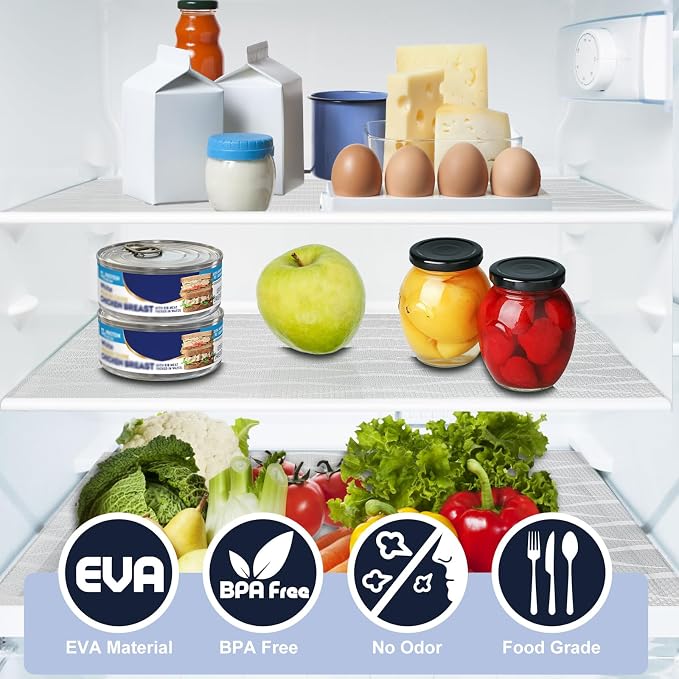 Fridge Shelf Liner, Waterproof Refrigerator Liner, Drawer Liners for Kitchen Cabinet, Non Adhesive Cupboard Liners Roll for Bathroom - Clear Wave 17.5"×78.7"