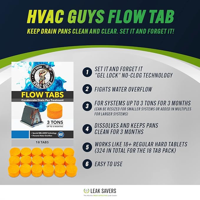Leak Saver HVAC Guys Foam Blaster AC Coil Cleaner 3PK + Flow Tabs AC Drain Pan Tablets