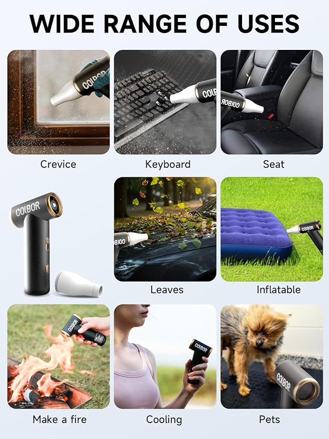 Compressed Air Duster COLBOR Electric Mini Blower for PC Cleaning Kit 100000RPM Cordless with LED Light & Nozzle Rechargeable Air Cleaner Keyboard Plumero de aire comprimido Turbo Jet Fan