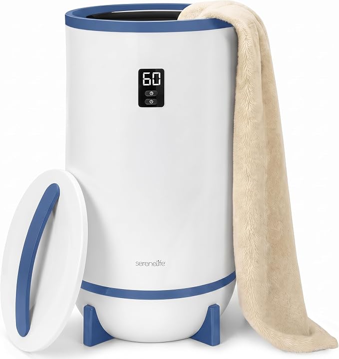 SereneLife Towel Warmer Bucket Style - Portable Blanket Heater for Spa and Bathroom, Large Capacity, Customizable Fragrance, Auto Shut-Off, Fits 2 Large Towels or Blankets, One-Touch Control