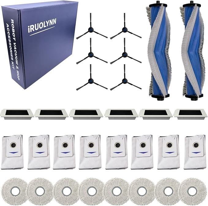 Replacement Accessories Parts Kit Compatible with Ecovacs Deebot T30S(Pro), T30S AI(Care)| Includes 8 Dust Bags, 8 Mop Pads, 6 Filters, 6 Side Brushes, 2 Main Brushes