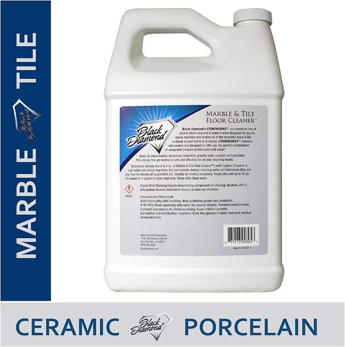Black Diamond Stoneworks Marble & Tile Floor Cleaner Concentrate, pH Neutral, Streak-Free & No-Rinse Formula for Granite, Travertine, Limestone, Slate, Ceramic & Porcelain Floors (4-Gallons)
