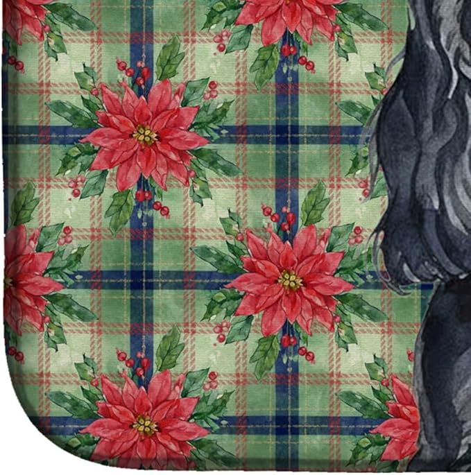 Caroline's Treasures Black English Cocker Spaniel Christmas PoinsettIas Dish Drying Mat Absorbent Dish Drying Mat Pad for Kitchen Counter Dish Drainer Mat for Countertop, 14 x 21", Multicolor
