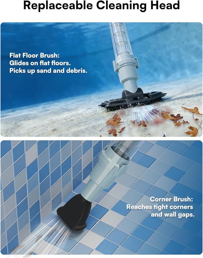 Handheld Spa Hot Tub Vacuum - Cordless Small Above Ground Pool Vacuum, 90-Min Runtime, 20 GPM Powerful Suction, Rechargeable, Ideal for Cleaning Debris and Sand Underwater, with 2 Brush Heads, Navy
