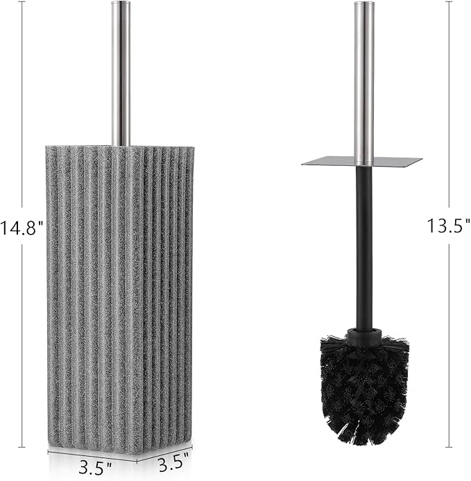 Grey Toilet Bowl Brush and Holder for Bathroom，Resin Toilet Brush and Holder Set with Stainless Steel Handle，Deep Cleaning Modern Toilet Cleaner Brush -Space Saving, Covered Brush