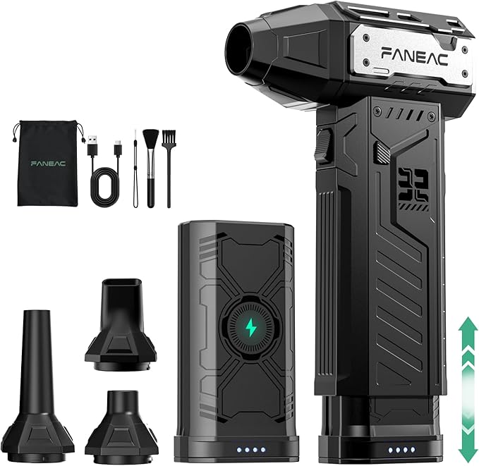 Electric Air Duster - 2 x Battey Pack Swappable, 150,000 RPM Compressed Air Blower, 3-Speed Cordless Air Duster for PC Cleaning, Canned Air Replacement with Fast Charging