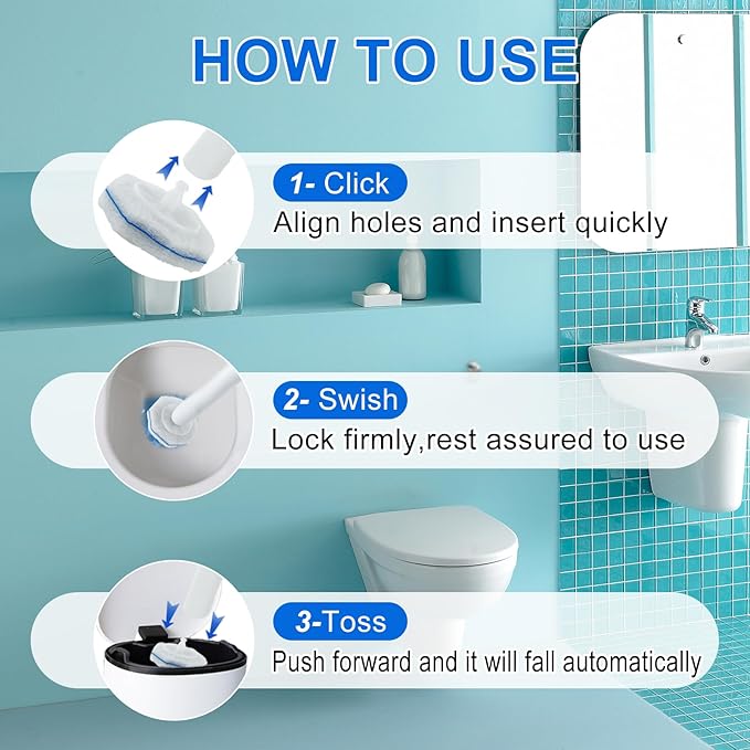 120 Count Toilet Bowl Wand Refills for Clorox, Disposable Head Compatible with Clorox Toilet Bowl Wand Cleaning System, Upgrade Fiber Bowl Cleaner Brush for Closestool Cleaning.