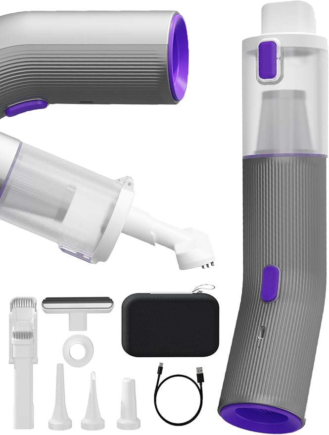 Vogano Car Vacuum Cleaner Cordless, 15KPa High Power, Portable Mini Handheld Vacuum Air Duster with 2 Suction Modes & Multi-Nozzles for Desk Home Office Pet Hair, Silver
