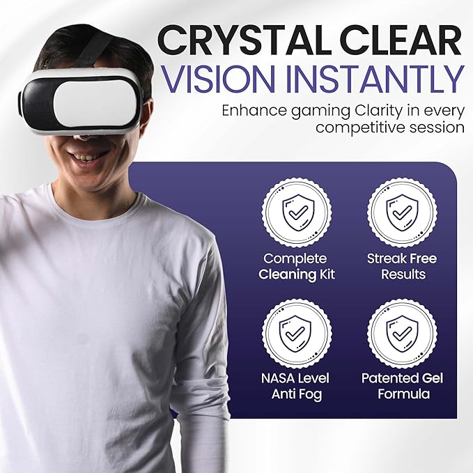 VR Cleaning Kit and Anti-Fog Treatment - Includes VR Cleaner Gel Sprays, Microfiber Cloths, Anti Fog Drop Treatments, Brush and Air Bladder with Precision Nozzle