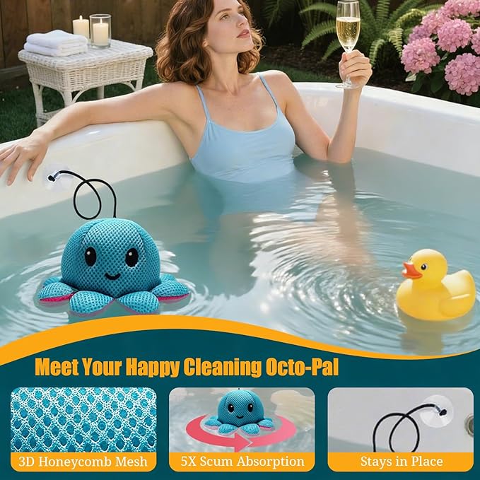 Hot Tub Scum Absorber - Reusable Spa Oil Absorbing Sponges with Smiley Faces, Compatible with Coleman/Intex/SaluSpa Inflatable Hot Tubs, Adult Spa Cleaning Accessories, 1PC