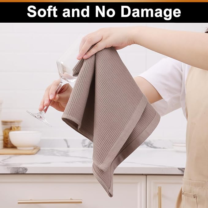 Homaxy 100% Cotton Waffle Weave Kitchen Towels - 12 Pack Soft and Absorbent Dish Towels - 16 x 26 Inches Quick Dry Hand Towels - Brown