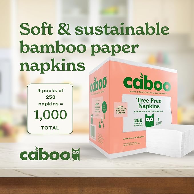 Caboo Napkins 4 Pack + Paper Bowls Bundle - Natural Bamboo Based Paper Products - Sustainable Alternative to Plastics and Papers for Home, Travel, and Personal Care