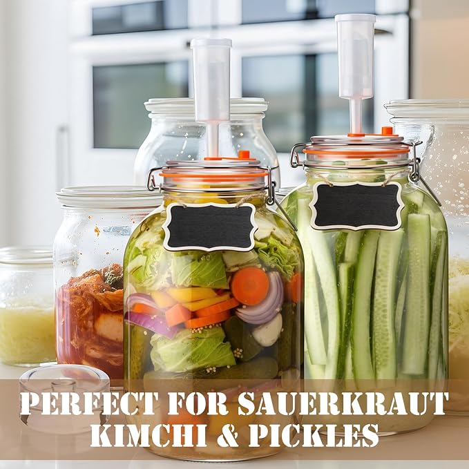 2 Pack 1 Gallon Large Fermentation Jars with Airlocks, Glass Fermenting Kit for Veggies, Sauerkraut, Kombucha, Pickles