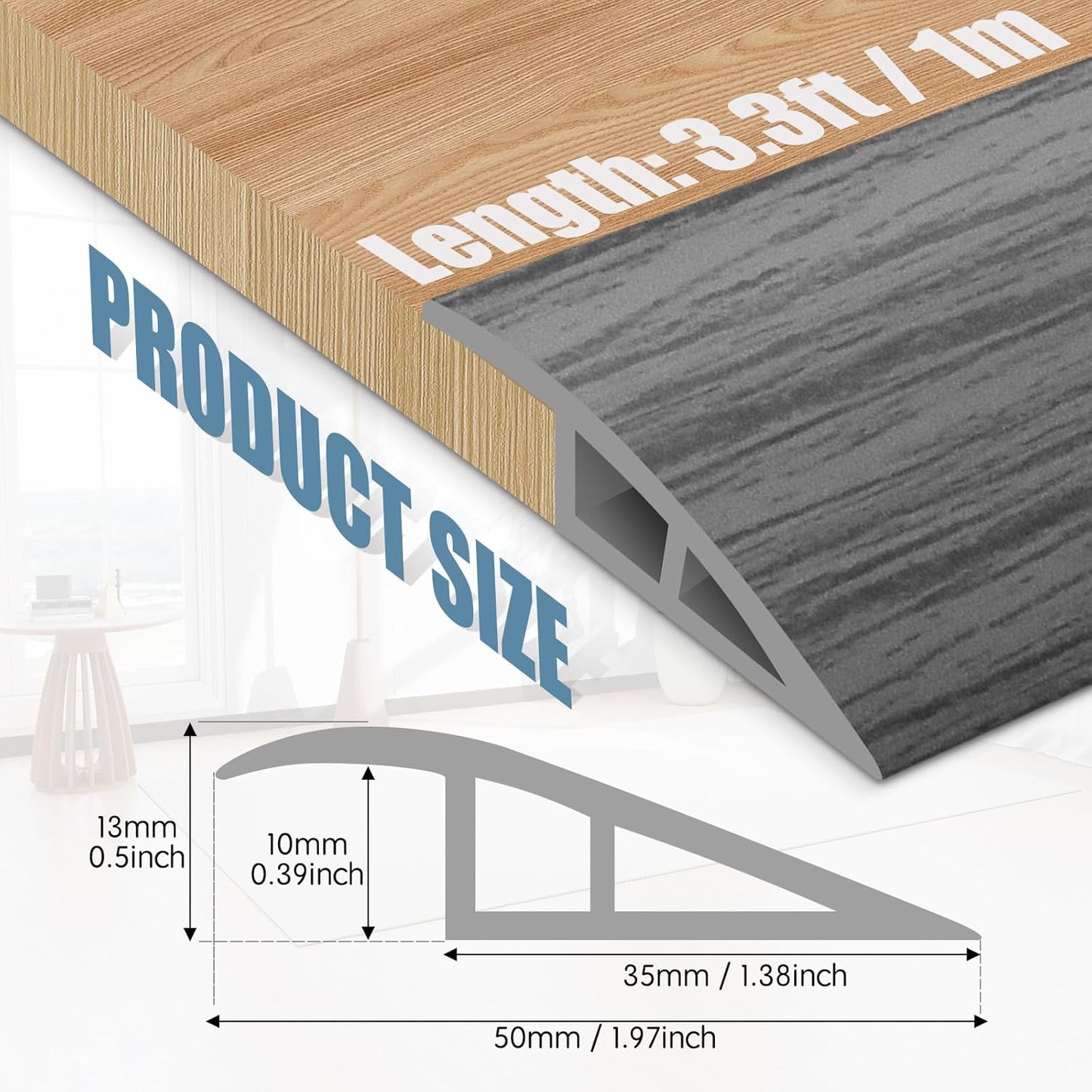 Floor Transition Strip Door Threshold 39" Floor Transition Reducer Trim on The Edges Threshold Strip Self Adhesive Suitable for Doorways, Tiles, Carpet