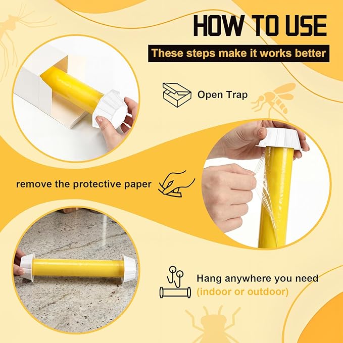 6 Pcs Fly Traps for Indoor Outdoor Hanging Fruit Fly Stick Trap Sticky Mosquito for Home Insect 10 x 2.5 Inches (Classic,Yellow and White)