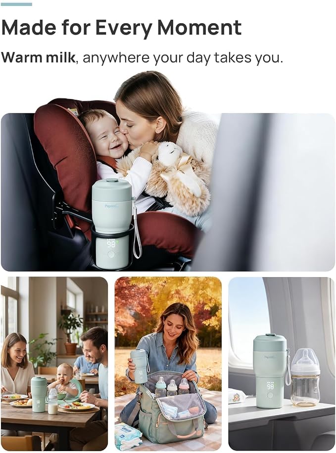Papablic Portable Bottle Warmer Pro for Travel – Fast Heating, Built-in Sterilizer, 30W Fast Charge, 5-Temp Control, Easy-Clean Wide Mouth, Baby Milk Warmer for Breastmilk & Formula, Lilac Purple