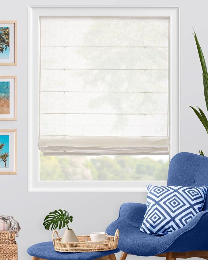 Chicology Cordless Roman Window Shade, Pacific White, 47" W x 64" H | Cordless Child-Safe, Room Darkening UV, Inside/Outside Mount, True-to-Size No Cut, Rich Textured Fabric, Spot-Clean Care Only