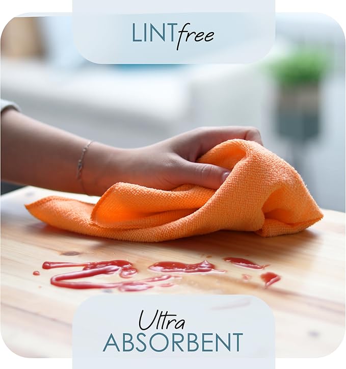 Hearth & Harbor Microfiber Cleaning Cloth, Microfiber Towels for Car 24 Pack Washcloths, Orange Cleaning Rag, Reusable Microfiber Towel, Microfiber Cloth Rag Cleaning, Lint Free Cloth 12/inchx12/inch