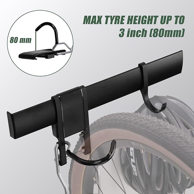 Wall 2/3/4 Bike rack, Fits Max 3 Inch for Mountain Bike eBike, 110 lbs Weight Capacity, with Helmet Hook, Modular Hook Track Design Heavy duty Wall mount Bicycle Hanger for Garage Storage
