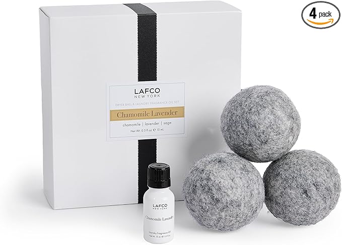 LAFCO New York Dryer Ball & Laundry Fragrance Oil Set, Chamomile Lavender - Soften, Scent & Dry Fabrics in Less Time - Reduces Static & Lint