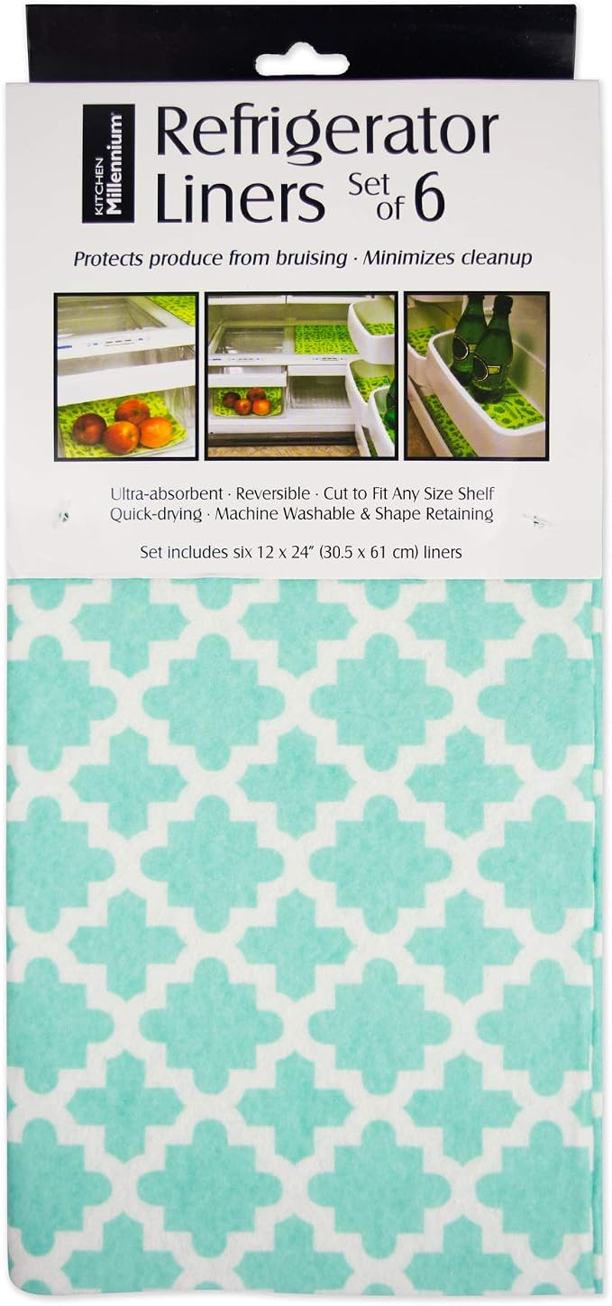 DII Fridge Liner Collection Non-Adhesive, Cut to Fit, 12x24, Aqua Lattice, 6 Piece