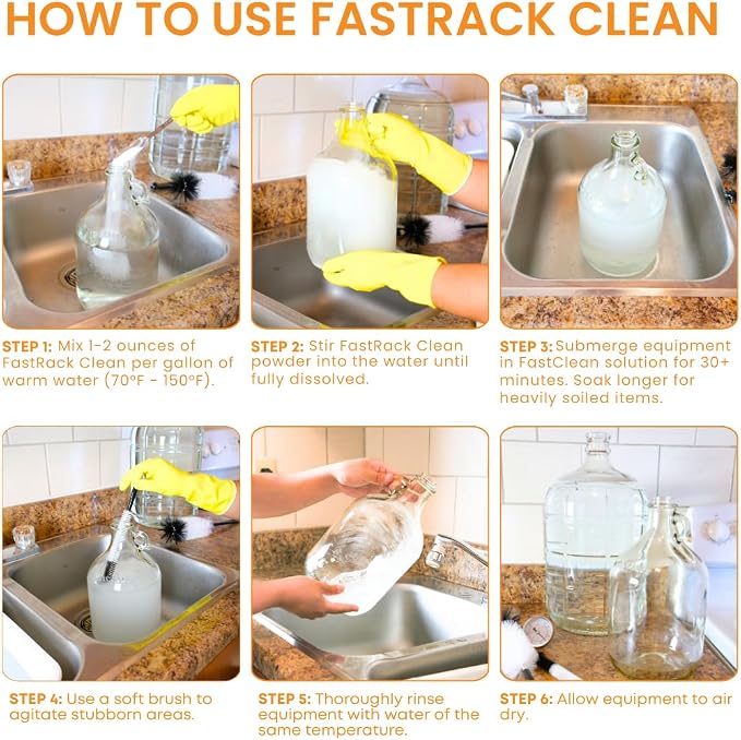 FastRack FastClean 1 lb Non Caustic Cleaner for homebrewing and winemaking, Alkaline Homebrew Cleaner with Powerful Formula and Hassle-free Cleanup, Ideal Cleanser for Brewing Equipment - 16 oz