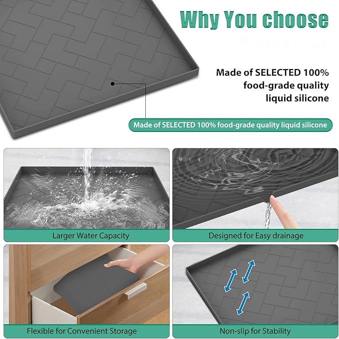 Mini Fridge Silicone Mat,19.7''x19.7''x0.5''-Fridge Drip Tray Concave and convex design is leak-Proof and Non-Slip Perfectly Compatible with Washer, Dryer, Wine Cooler, Dishwasher ect. (Grey1)