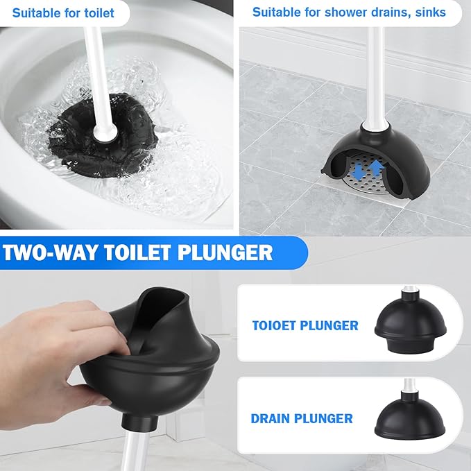Toilet Plunger and Brush with Holder, Toilet Brush and Plunger Set for 5.3-inch Toilet Drain, 2-in-1 Bathroom Cleaning Combo with Caddy Stand(2 Pack, White)