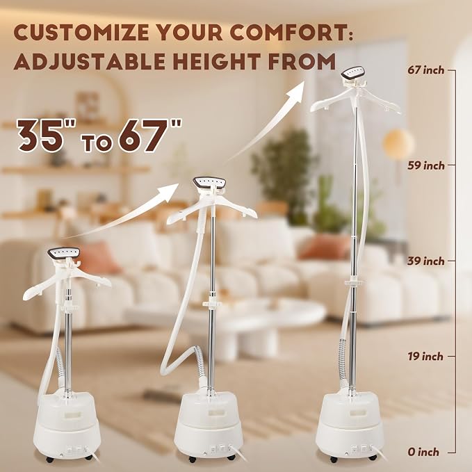 CGOLDENWALL Commercial Upgraded Standing Garment Steamer for Clothes with Drain Port 1650w Continuous 70 mins Powerful Steam 30s Fast Heat-up,Include Fabric brush, Ironing pad, Gloves,Trouser Clips