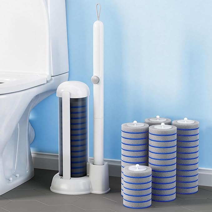 Spreezy Disposable Toilet Brush Cleaning Set, Touch-Free Toilet Wand Kit with 54 Refills & Holder, Disposable Toilet Bowl Cleaner Wand for Bathroom Cleaning