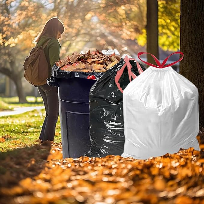BEIDOU-PAC 30 Gallon Trash Bags Drawstring, 150 Count, White | Unscented | Heavy Duty Multi-purpose Garbage Bags Can Liners for Business Home Kitchen Commercial and Industrial