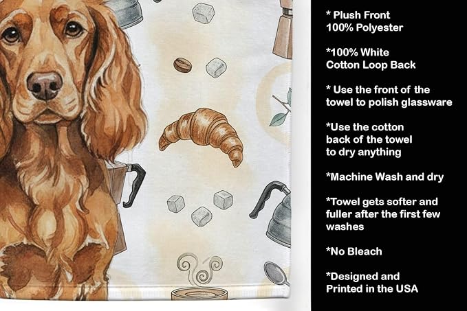 Caroline's Treasures Boykin Spaniel Coffee Bar Kitchen Towel Velour Plush Front and Cotton Loop Back Machine Washable