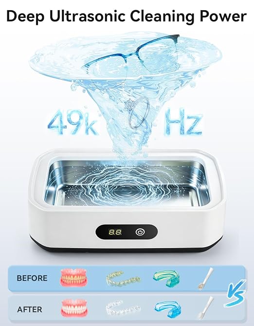 Ultrasonic Jewelry Cleaner, 22oz 49kHz Cleaner for Retainer, Eyeglasses, Watches and Rings, 304 Stainless Steel Tank, Digital Timer, 5 Cleaning Modes, Gift for Mom, Bride or Dentists
