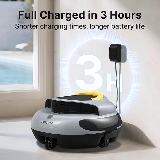 POOLPURE Cordless Robotic Pool Cleaner with Dual 30W Motors, 5000mAh Battery, 120 Minutes Runtime, Automatic Cleaning, Waterproof Gray