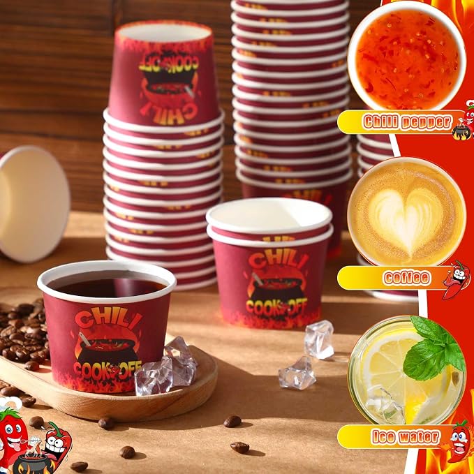 Ziliny 200 Pcs Chili Cook off Party Decorations Disposable Chili Cook off Paper Tasting Cups Food Sample Bowls for Mexican Party Supplies(Classic,5 oz)