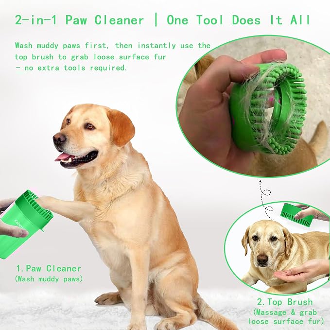 Dog Paw Cleaner Cup with Detachable Top Brush for Large & XL Dogs | Quick-clean muddy paws with soft bristles, one-step top brush grabs loose fur, lazy-friendly design, fits paws 2.5-3.5“ wide