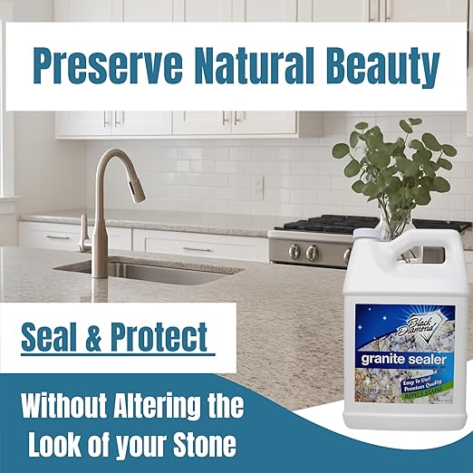 Black Diamond Granite Sealer – Seals and Protects Stone Countertops Without Changing Appearance – Guards Against Food, Oil & Water Stains – for Granite, Marble, Travertine & More –4 Gallons