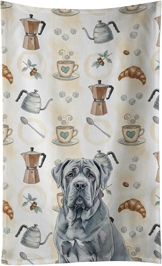 Caroline's Treasures Blue Neapolitan Mastiff Coffee Bar Kitchen Towel Velour Plush Front and Cotton Loop Back Machine Washable