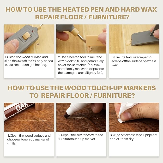 Laminate Vinyl Floor Repair Kit - Set of 22 Wood Floor Wax Furniture Touch Up Markers, Linoleum Repair Kit Cover Up Scratches, Cracks, Stains for Wooden Door, Floor, Table, Cabinet, Desks