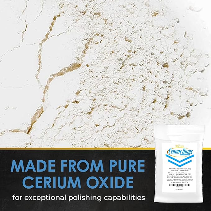 Optical Grade Cerium Oxide 8oz Glass Repair Powder | Glass Window and Windshield Repair | Optical Grade, for use with Camera, Scope, Binocular Lens | Remove Scratches and Scuffs (8oz)