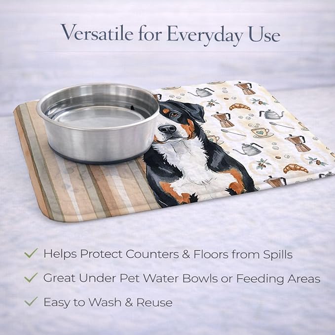 Caroline's Treasures Greater Swiss Mountain Dog Coffee Bar Dish Drying Mat Absorbent Dish Drying Mat Pad for Kitchen Counter Dish Drainer Mat for Countertop, 14 x 21", Multicolor