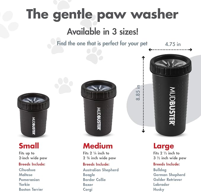 Dexas MudBuster Large Dog Paw Cleaner, Matte Black, Fits 2.5"-3.5" Wide Paws, Gentle Silicone Bristles for Quick, Easy Cleaning