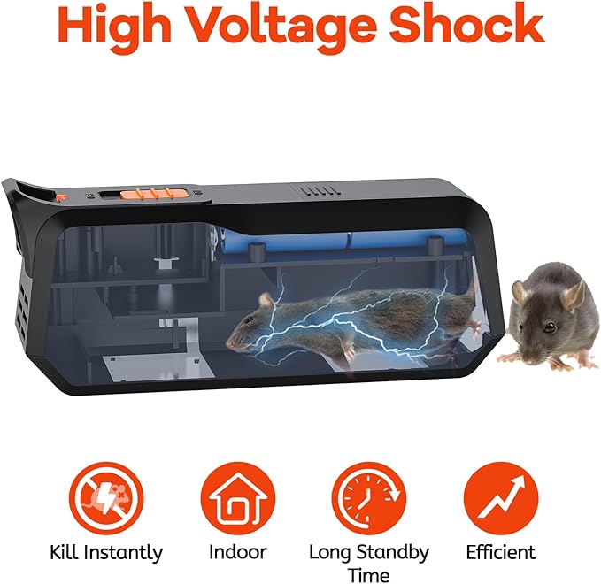 Electric Mouse Trap Electronic Mice Zapper with High Voltage Mouse Traps Indoor for Home Portable Mouse Catcher for Living Room Bedroom Closet Pantry Battery or Plug in Reusable